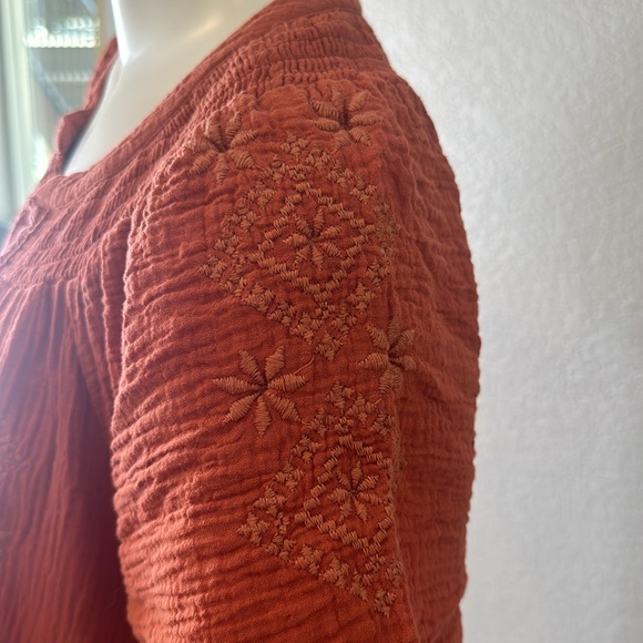 Lucky Brand Embroidered Boho Cotton Gauze Dress Rust size Medium - Picture 3 of 10